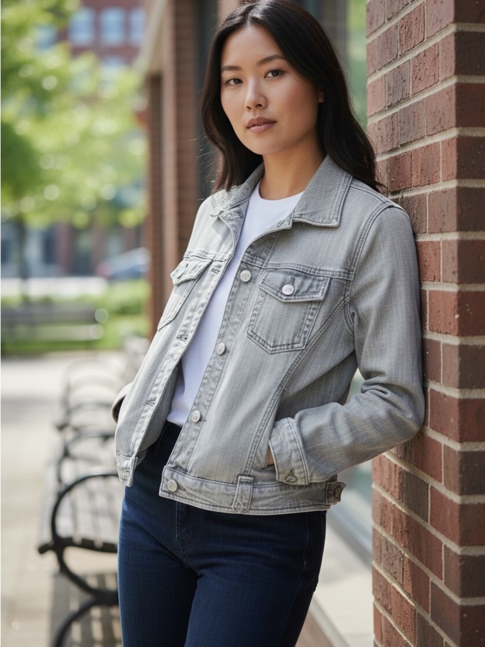CAbi Light Grey Denim Jacket for Women